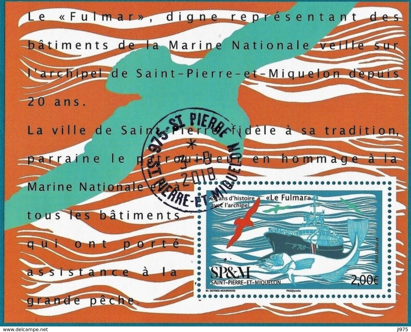 St.Pierre Et Miquelon 2018 Oblitéré  N° 1203  "LE FULMAR "  Marine Nationale Cachet Rond St.Pierre 08-2018 . - Used Stamps