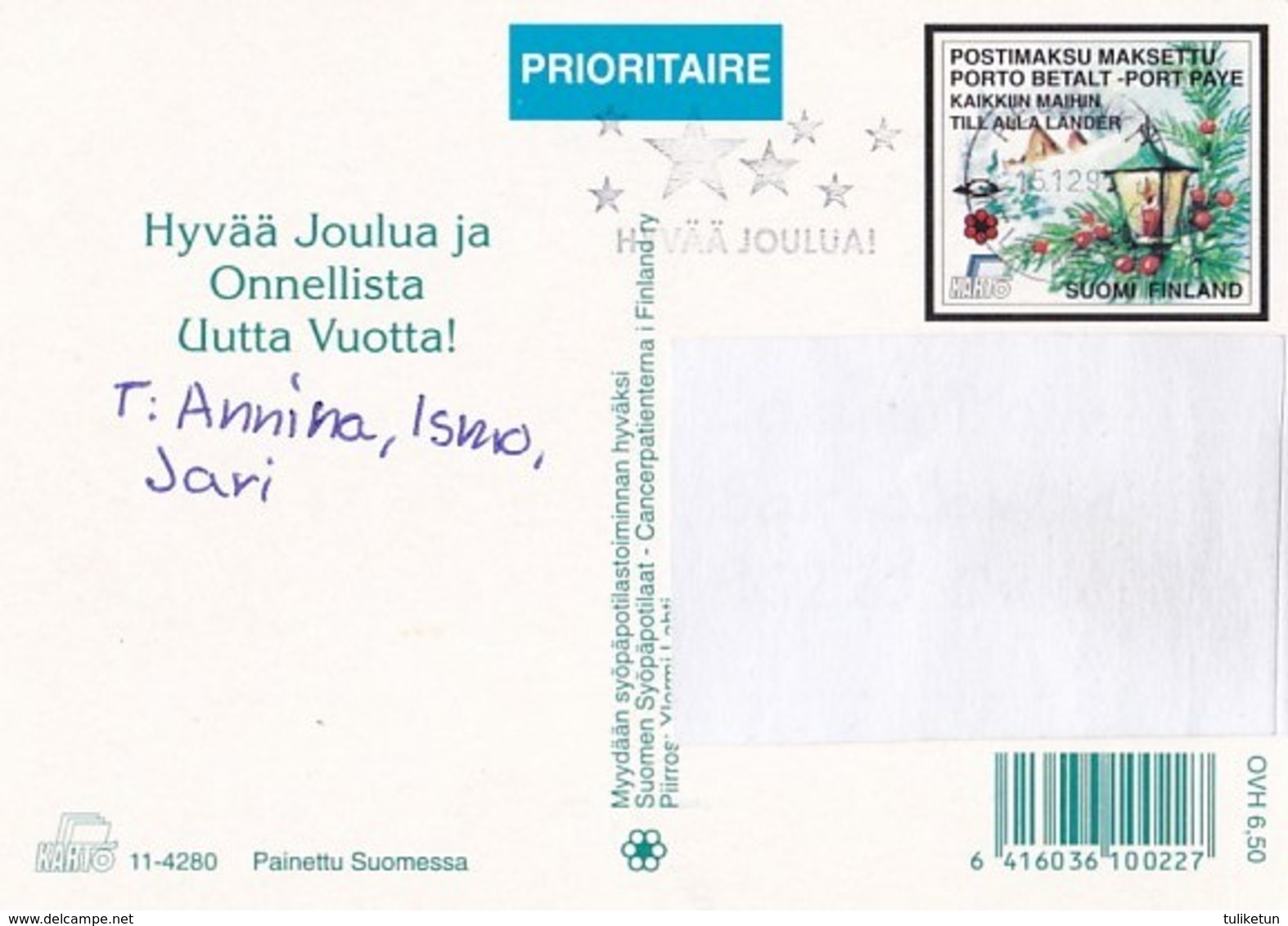 Postal Stationery - Birds - Bullfinches In Winter - Finnish Cancer Patients - Suomi Finland - Postage Paid - Interi Postali