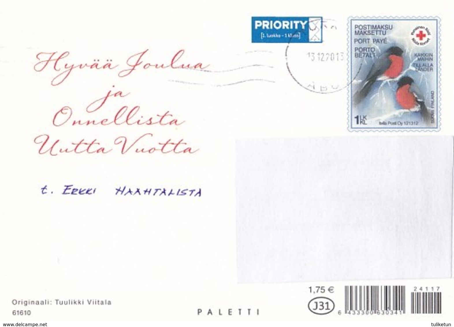 Postal Stationery - Birds - Bullfinches In Winter - Red Cross 2014 - Suomi Finland - Postage Paid - Entiers Postaux