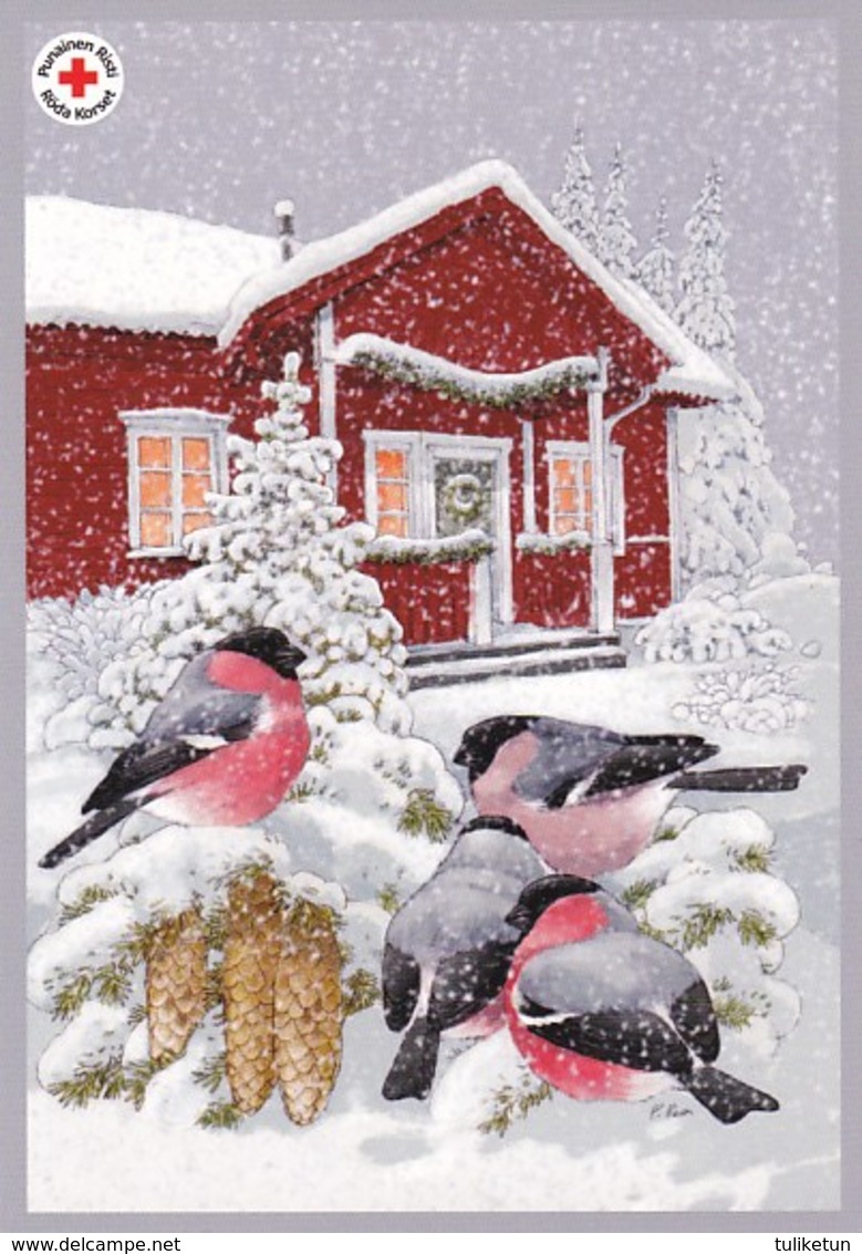 Birds - Bullfinches In Winter Landscape - Red Cross - Suomi Finland - Postage Paid - Croix-Rouge