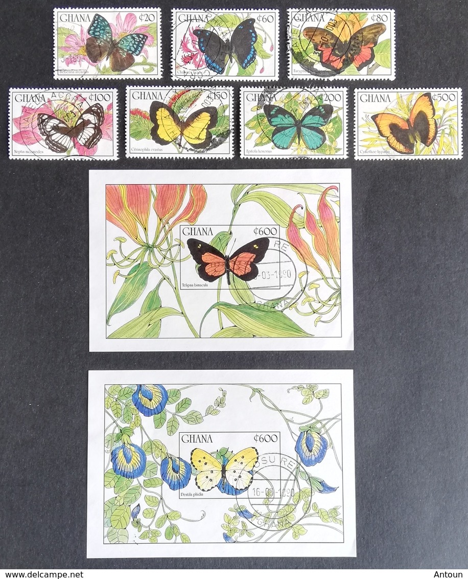 Ghana 1990 Butterflies LOT With S/S USED - Ghana (1957-...)