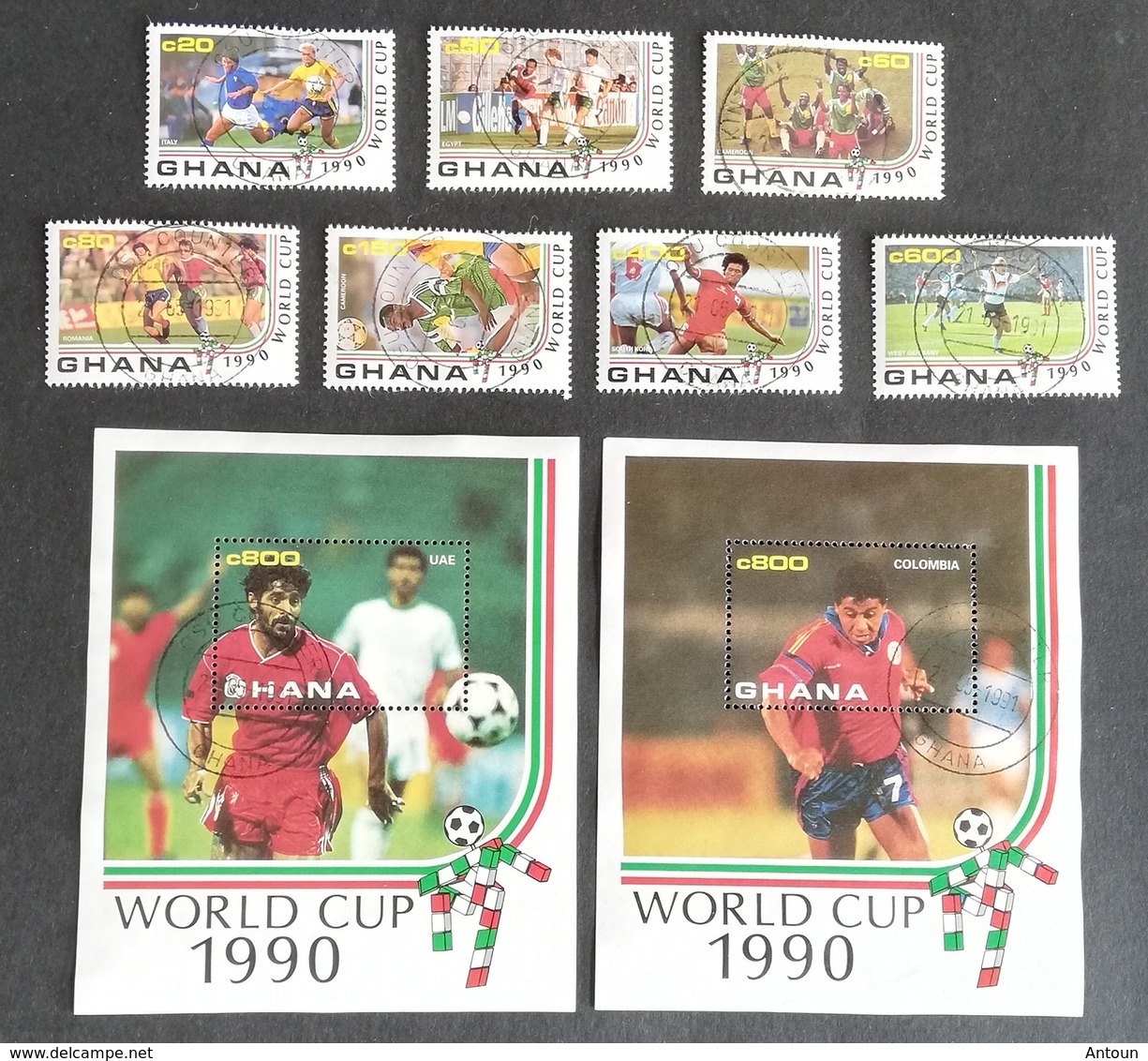 Ghana 1990 World Cup Soccer Championship Italy LOT USED With S/S - Ghana (1957-...)