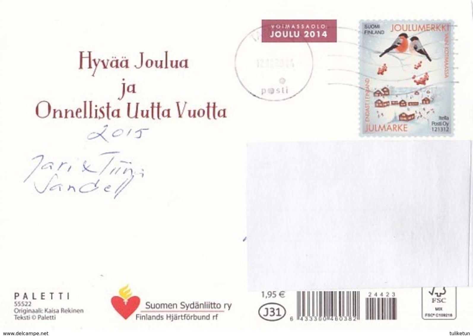 Postal Stationery - Birds - Bullfinches Outside The Window - Finnish Heart Association - Suomi Finland - Postage Paid - Entiers Postaux