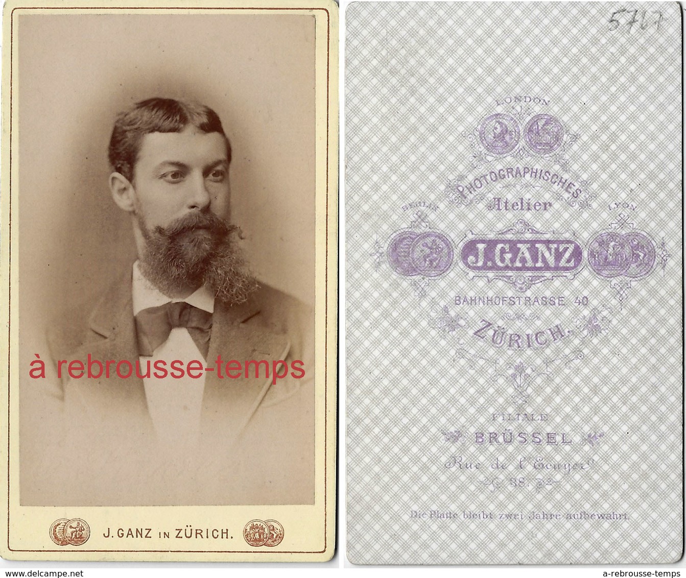 CDV Belgique Et Suisse-beau Portrait De Caractère- Homme Barbe Mal Taillée- Atelier Ganz à Zurich Et Bruxelles - Anciennes (Av. 1900)