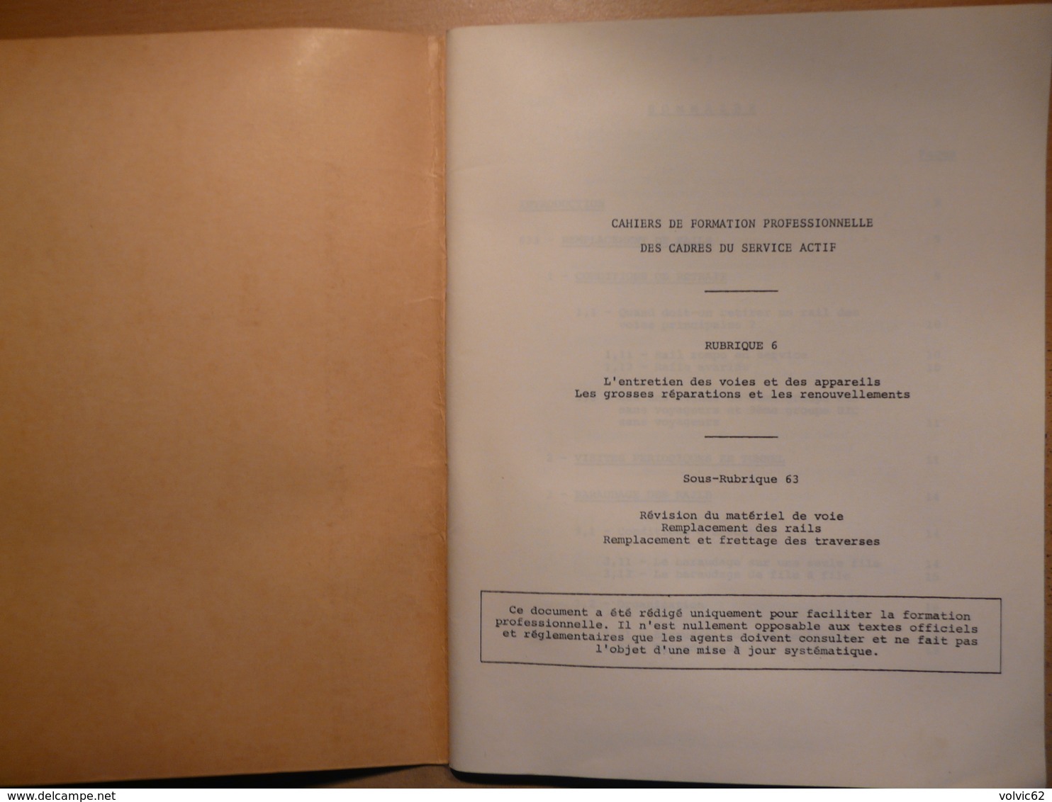 Cahier Formation Cadre Revision Matériel De Voie Rail Traverse 1968  SNCF Train Cheminot Chemin De Fer - Chemin De Fer & Tramway