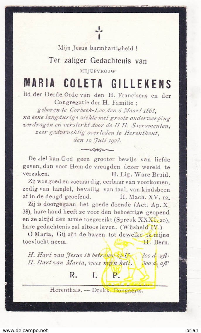 DP Maria Coleta Gillekens ° Korbeek-Lo Bierbeek 1863 † Herentals 1923 - Images Religieuses