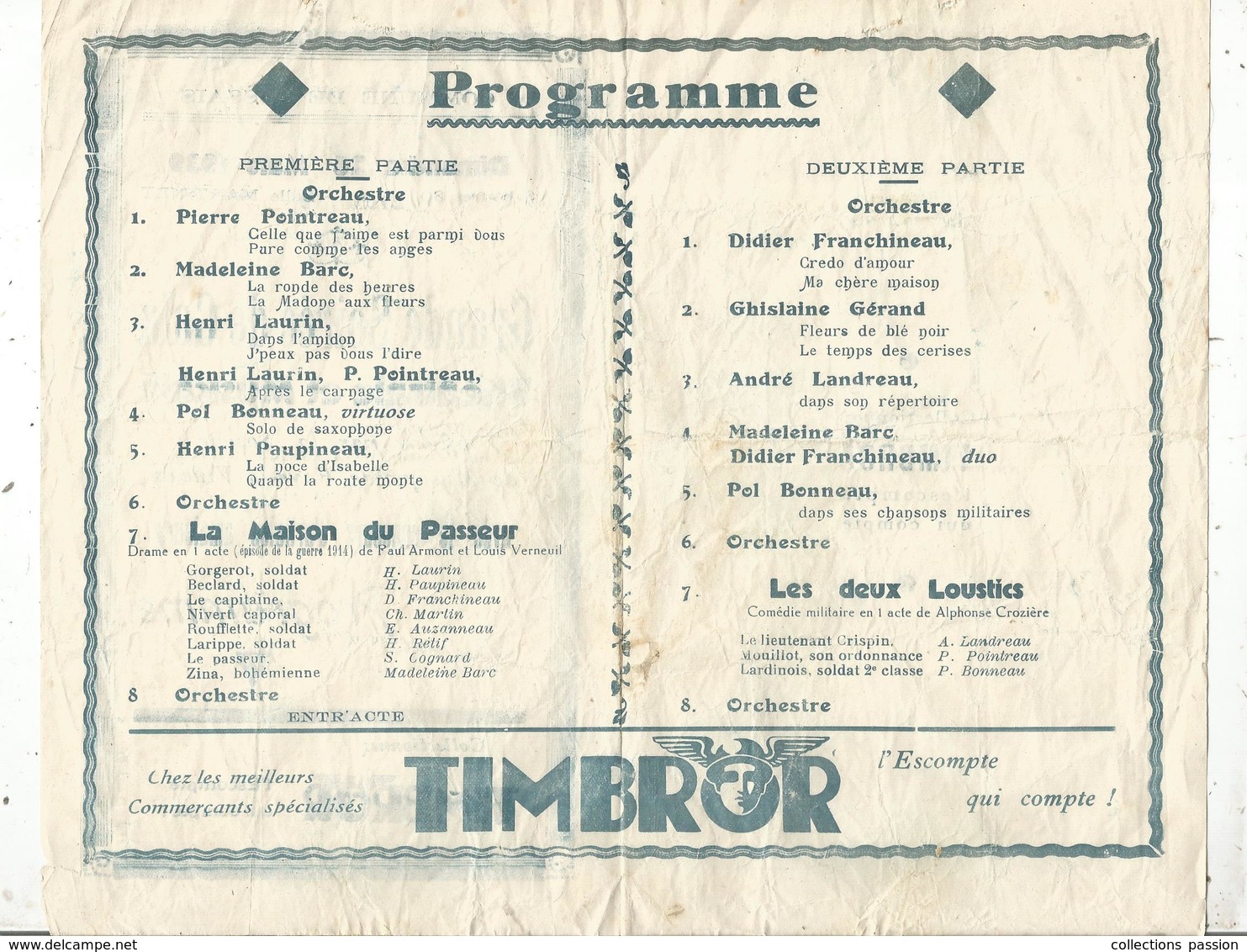 Programme, Grande Soirée De Gala Théâtrale Et Musicale ,SOSSAIS,Vienne ,1939 , 2 Scans , Frais Fr 1.75 E - Programmes