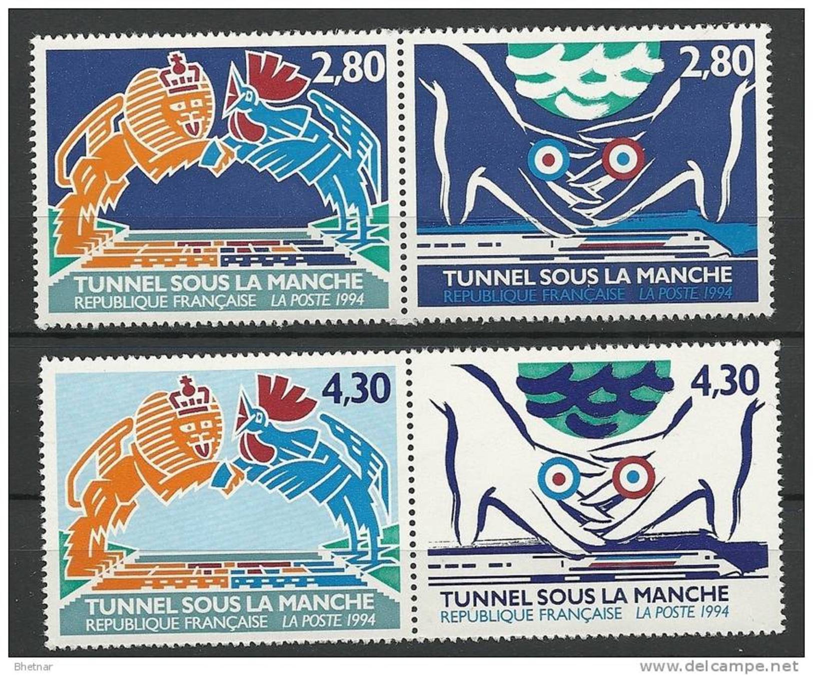 FR YT 2880 à 2883 Dyptique " Tunnel Sous La Manche " 1994 Neuf** - Unused Stamps