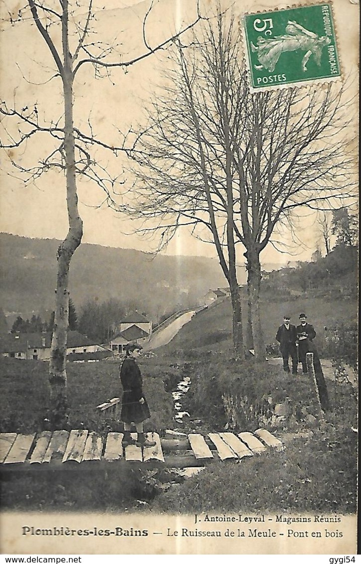 Plombières Les Bains  Le Ruisseau De La Meule  Pont En Bois CPA 1911 - Plombieres Les Bains