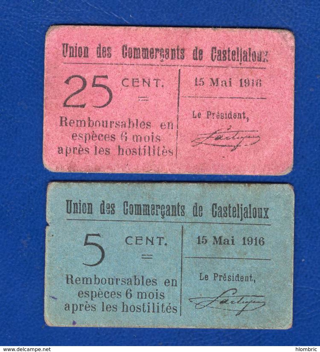 Casteljaloux  47   2 Bons  Du  15/5/1916 - Buoni & Necessità