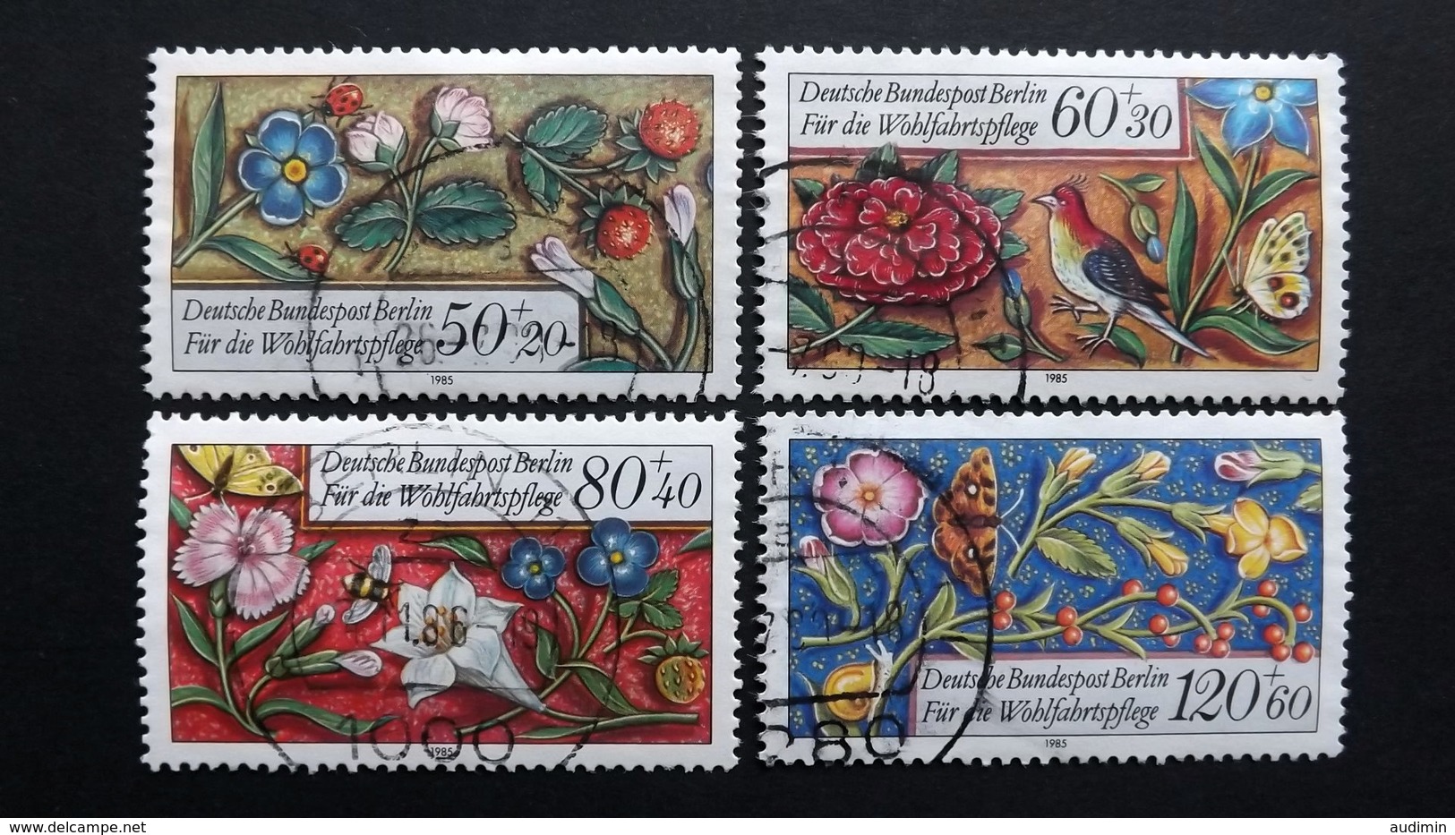 Deutschland Berlin 744/7 Oo/used, Wohlfahrt 1985: Pflanzen, Vögel Insekten A. Bordüren E. Mittelalterlichen Gebetbuches - Oblitérés