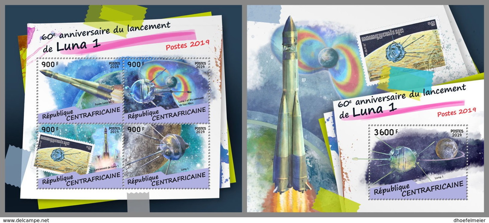 CENTRAL AFRICA 2019 Luna 1 Landing Landung Lancement Space Raumfahrt Espace M/S+S/S - OFFICIAL ISSUE - DH1915 - Africa