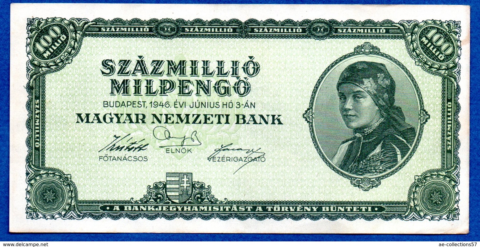 Hongrie -  100 Millio Pengo  1946  - état  SUP - Hongrie