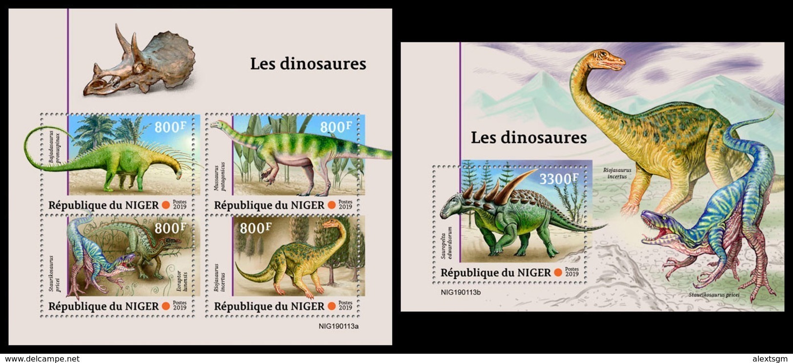 NIGER 2019 - Dinosaurs, M/S + S/S. Official Issue [NIG190113] - Prehistorisch