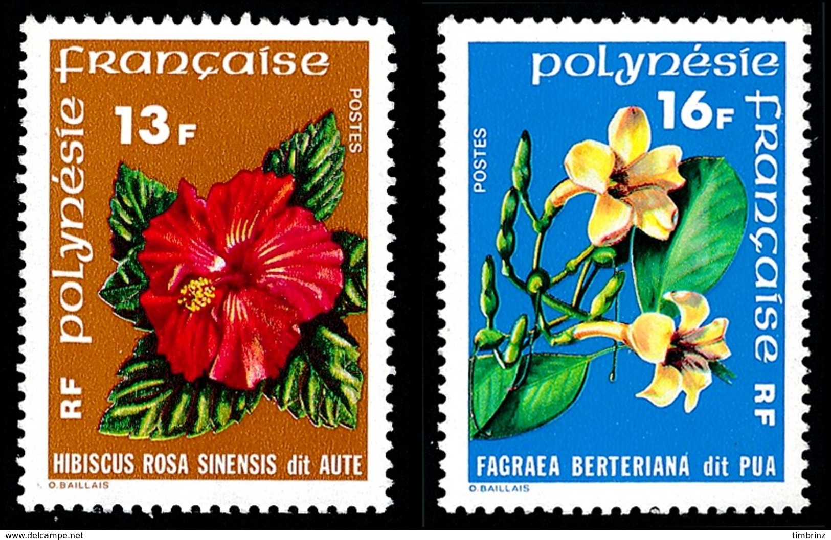 POLYNESIE 1978 - Yv. 119 Et 120 ** TB  Cote= 6,50 EUR - Fleurs : Hibiscus Et Fagrae (2 Val.)  ..Réf.POL23855 - Neufs