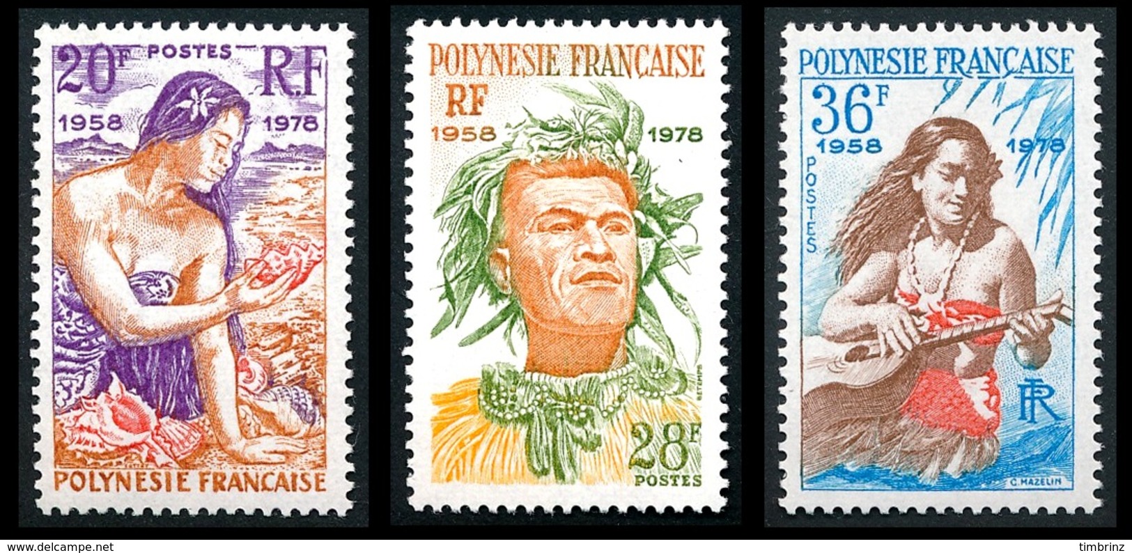 POLYNESIE 1978 - Yv. 121 122 123 ** TB  Cote= 14,50 EUR - 1ère émission De Timbres (3 Val.)  ..Réf.POL23856 - Unused Stamps