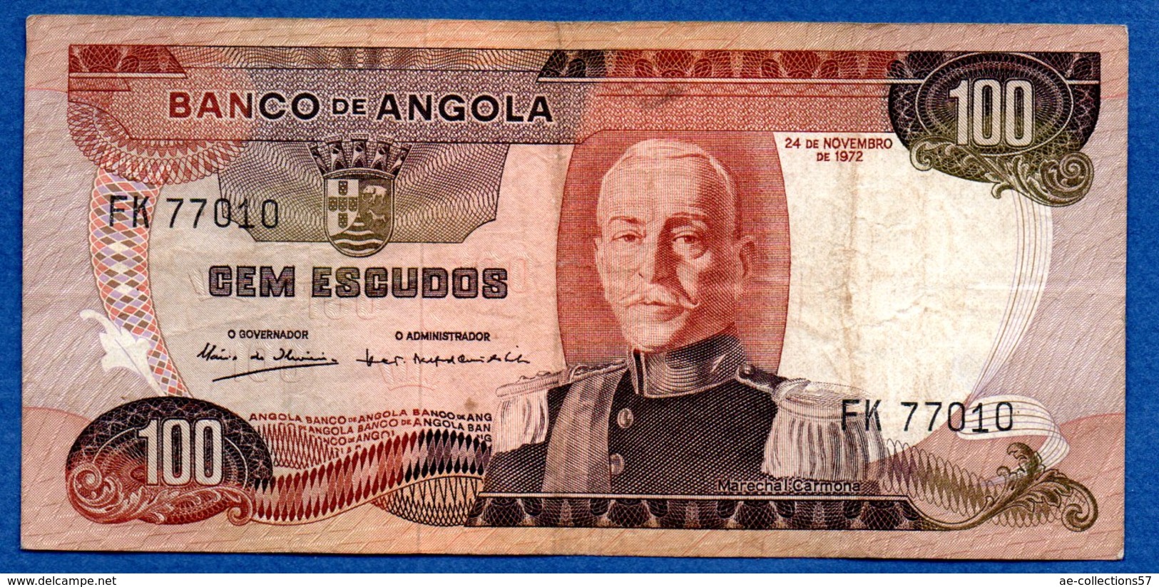 Angola  -  100 Escudos  24/11/1972  - Pick # 101  - état TB+ - Angola