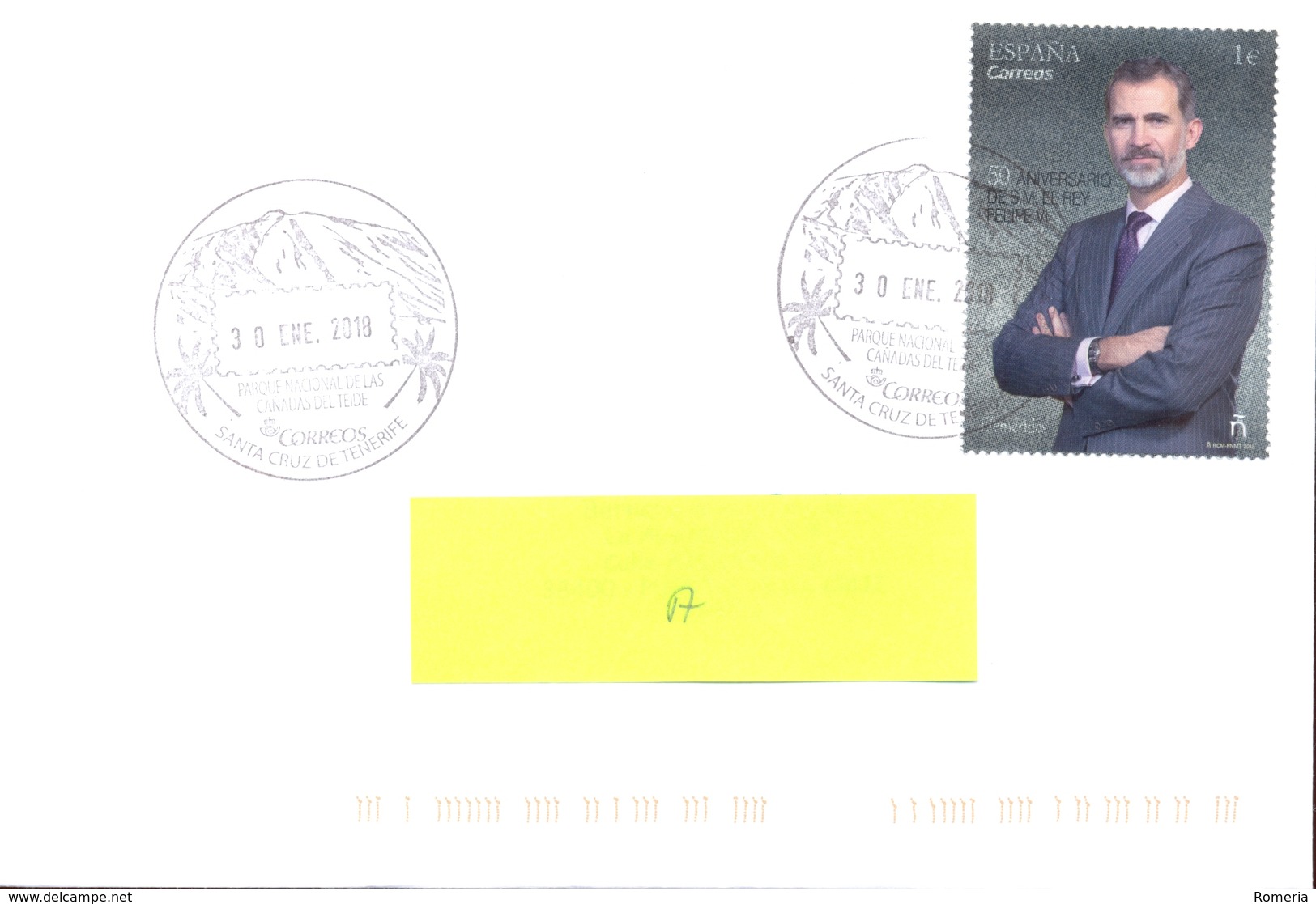 Espagne - 2018 - 50 ème Anniversaire Du Roi Felipe VI En FDC Circulé Personnalisé Santa Cruz De Tenerife Parc Du Teide A - FDC