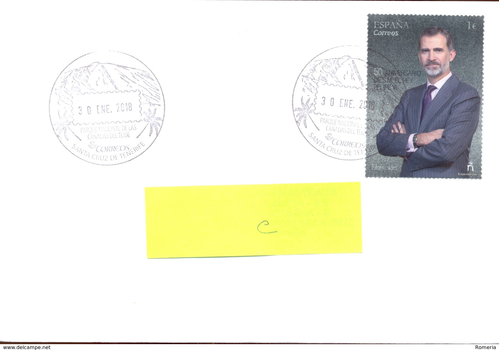 Espagne - 2018 - 50 ème Anniversaire Du Roi Felipe VI En FDC Circulé Personnalisé Santa Cruz De Tenerife Parc Du Teide C - FDC