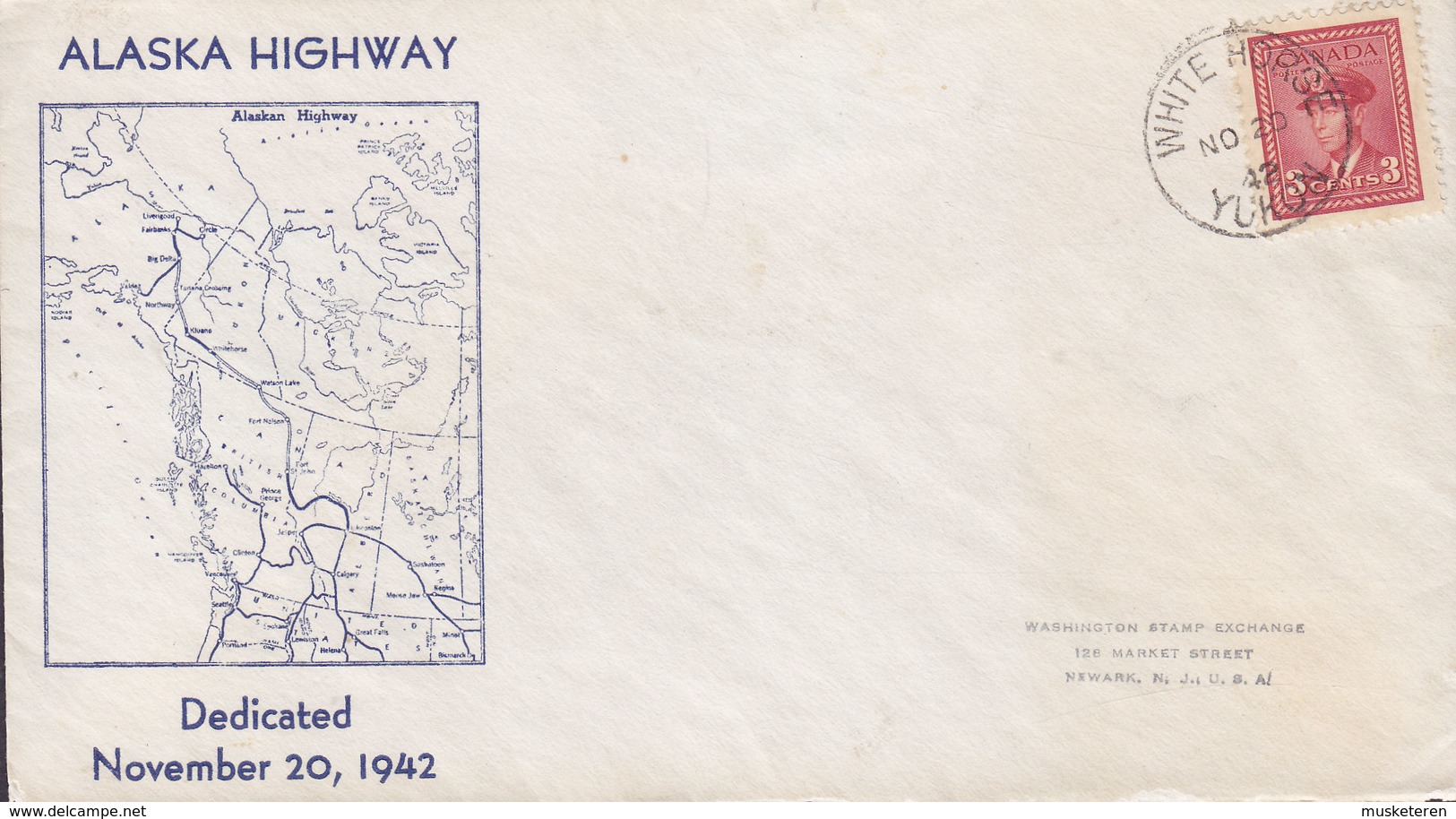 Canada ALASKA HIGHWAY Cachet (Map Landkarte) WHITE HORSE Yukon 1942 Cover Brief GVI. Stamp - Briefe U. Dokumente