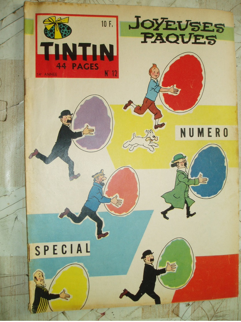 TINTIN BELGE  NO 12- 04/1959-COVER HERGE-RC DIVERS--PUB DINKY TOYS-MOTO NSU -VOIR - Tintin
