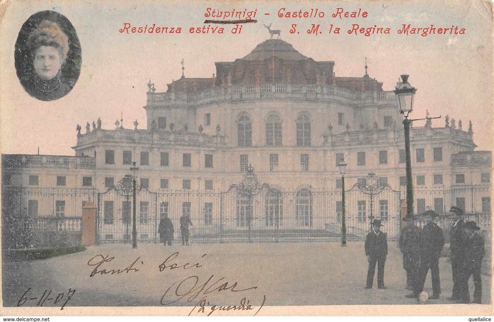 1012 "(TO) STUPINIGI - CASTELLO REALE - RESIDENZA ESTIVA DI S.M. LA REGINA MARGHERITA"  ANIMATA. CART   SPED 1907 - Autres & Non Classés