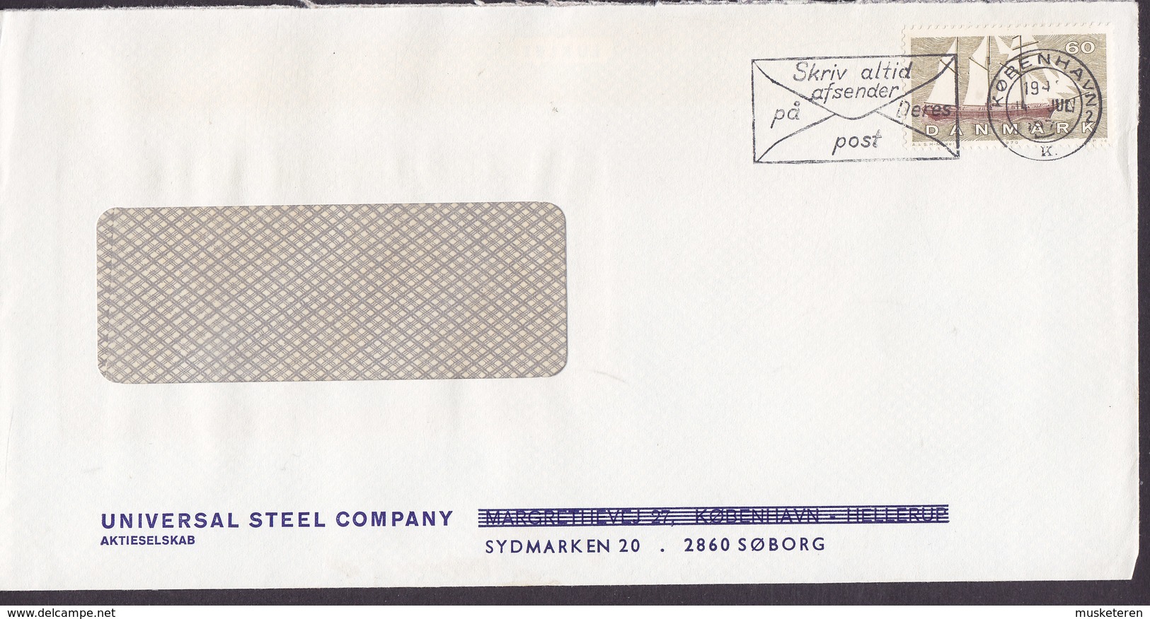 Denmark UNIVERSAL STEEL COMPANY Margrethevej HELLERUP (Erased) SØBORG Slogan 'Afsender' KØBENHAVN K. 1970 (Cz. Slania) - Briefe U. Dokumente