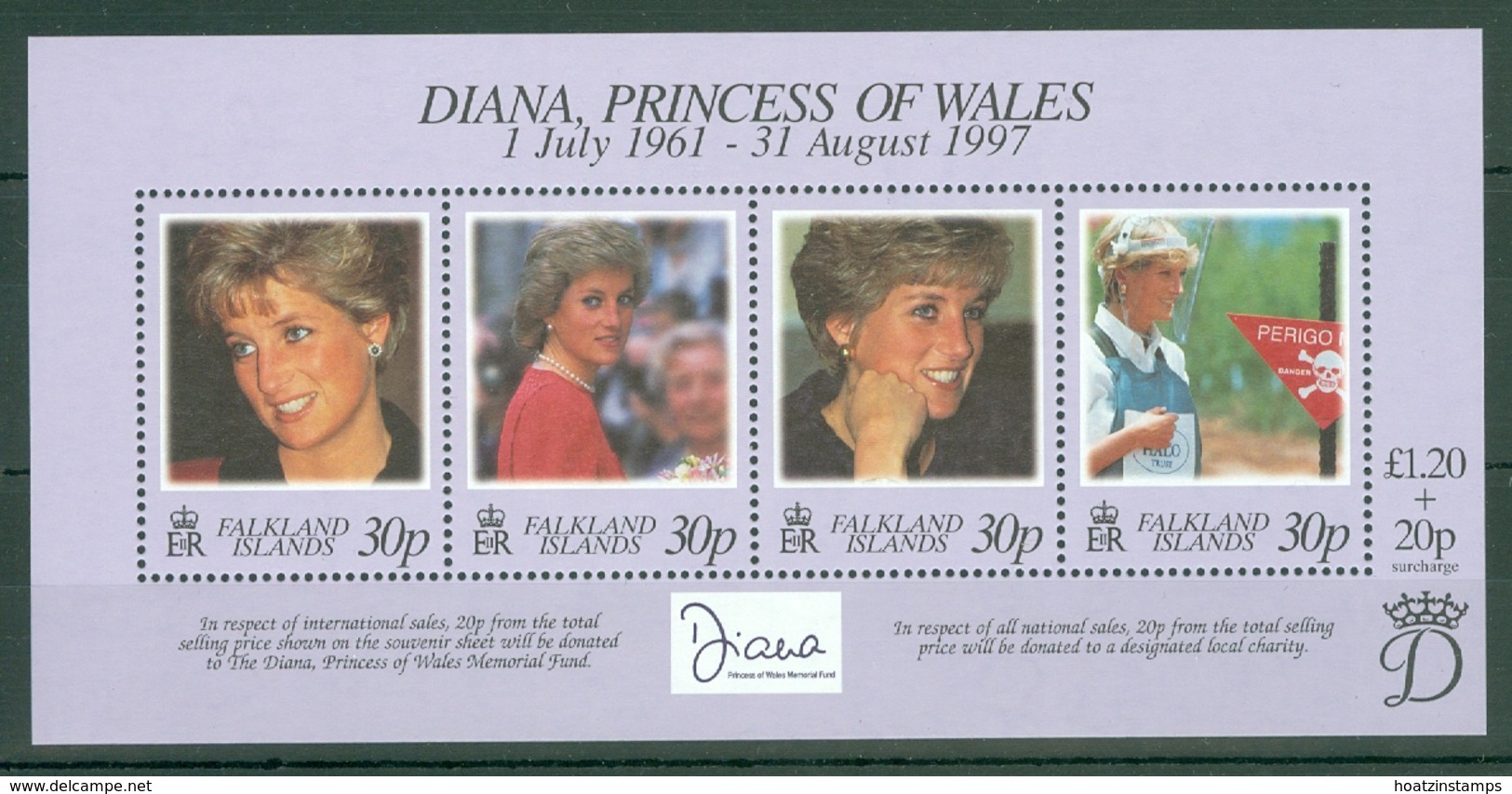 Falkland Is: 1998   Diana, Princess Of Wales Commemoration  M/S  MNH - Falkland Islands