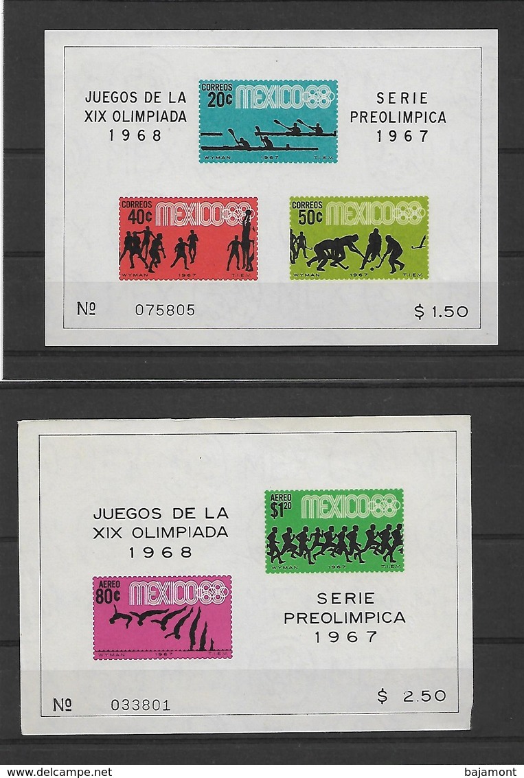 MEXIQUE. 1967 / 1968. SERIE PREOLYMPIQUE. 9 BLOCS NUMEROTER. - Mexique