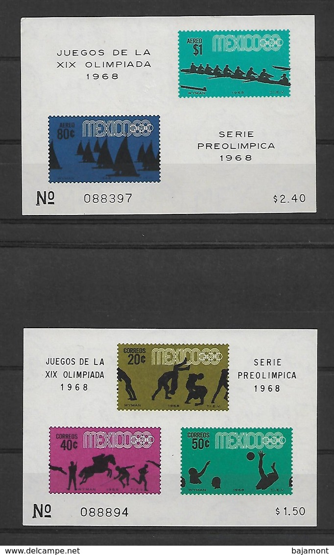 MEXIQUE. 1967 / 1968. SERIE PREOLYMPIQUE. 9 BLOCS NUMEROTER. - Mexique