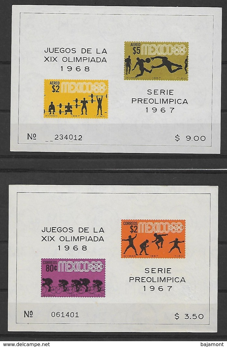 MEXIQUE. 1967 / 1968. SERIE PREOLYMPIQUE. 9 BLOCS NUMEROTER. - Mexique