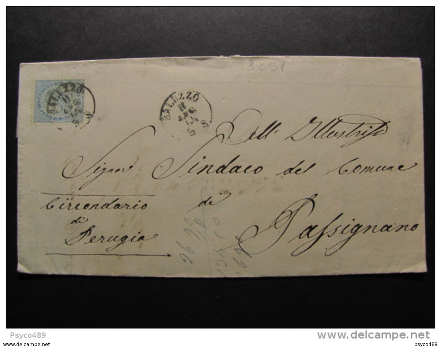 3451 ITALIA Regno-1863- "Effigie V. E. II" C. 15 SALUZZO>PASSIGNANO (descrizione) - Storia Postale