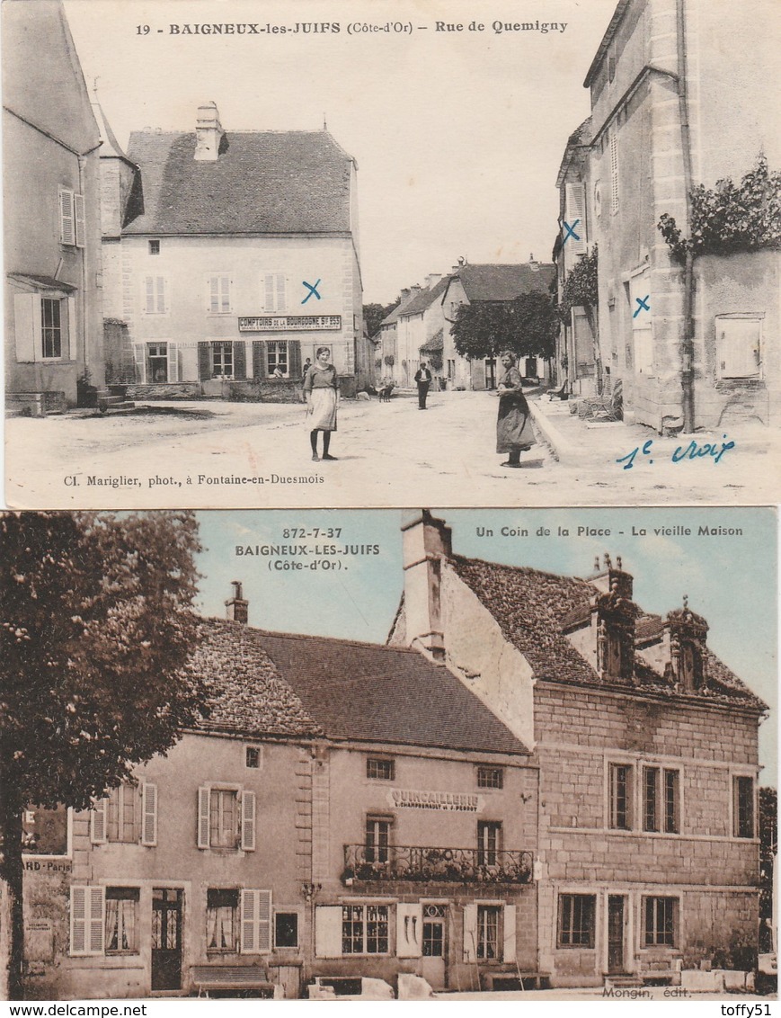 2 CPA:BAIGNEUX LES JUIFS (21) COMPTOIRS DE LA BOURGOGNE Sle 253 RUE DE QUEMIGNY,QUINCAILLERIE VIEILLE MAISON .ÉCRITES - Autres & Non Classés