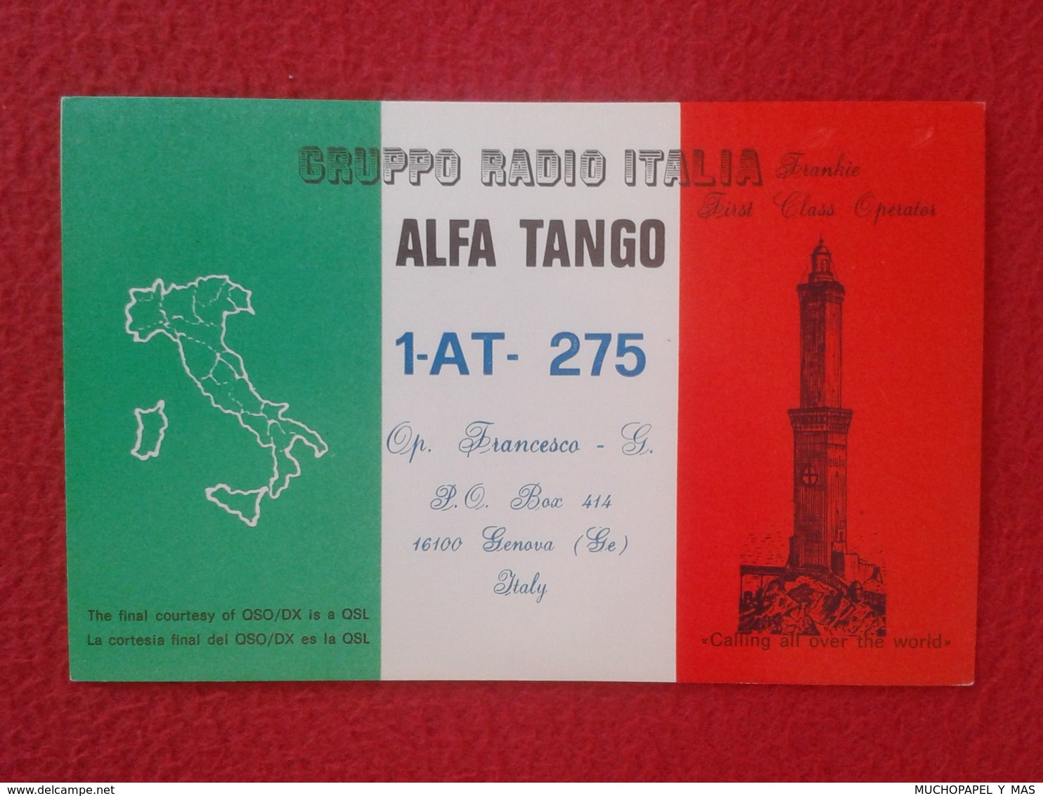 POSTAL TYPE POST CARD QSL RADIOAFICIONADOS RADIO AMATEUR GRUPPO ALFA TANGO ITALIA ITALY GENOVA GENOA FLAG VER FOTOS Y DE - Otros & Sin Clasificación