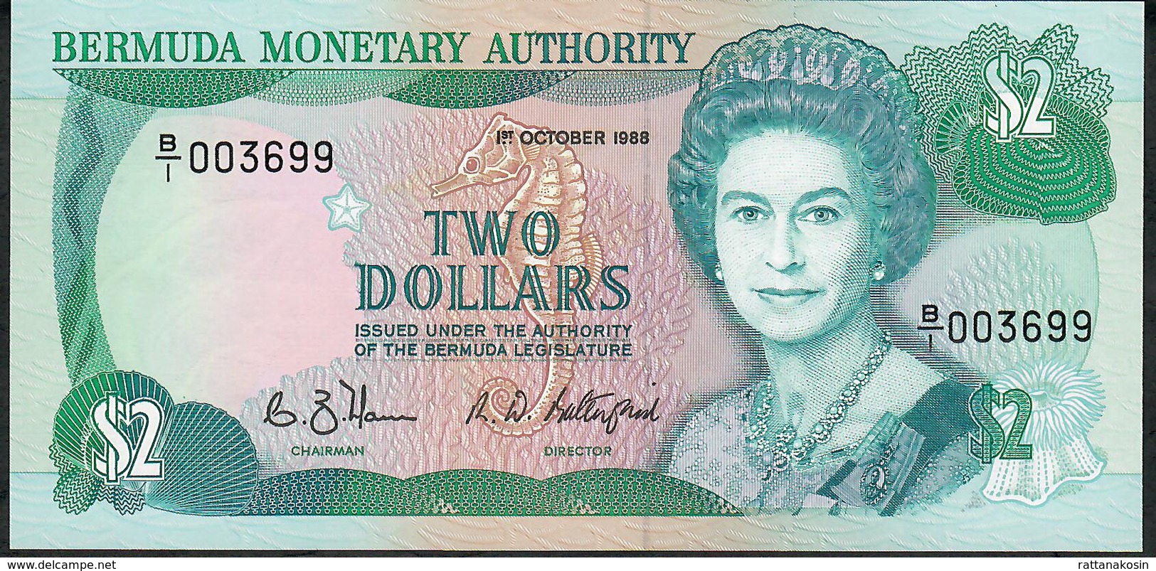 BERMUDA  LOW NUMBER P34a 2 DOLLARS 1988 # B/1 003699    UNC. - Bermudes