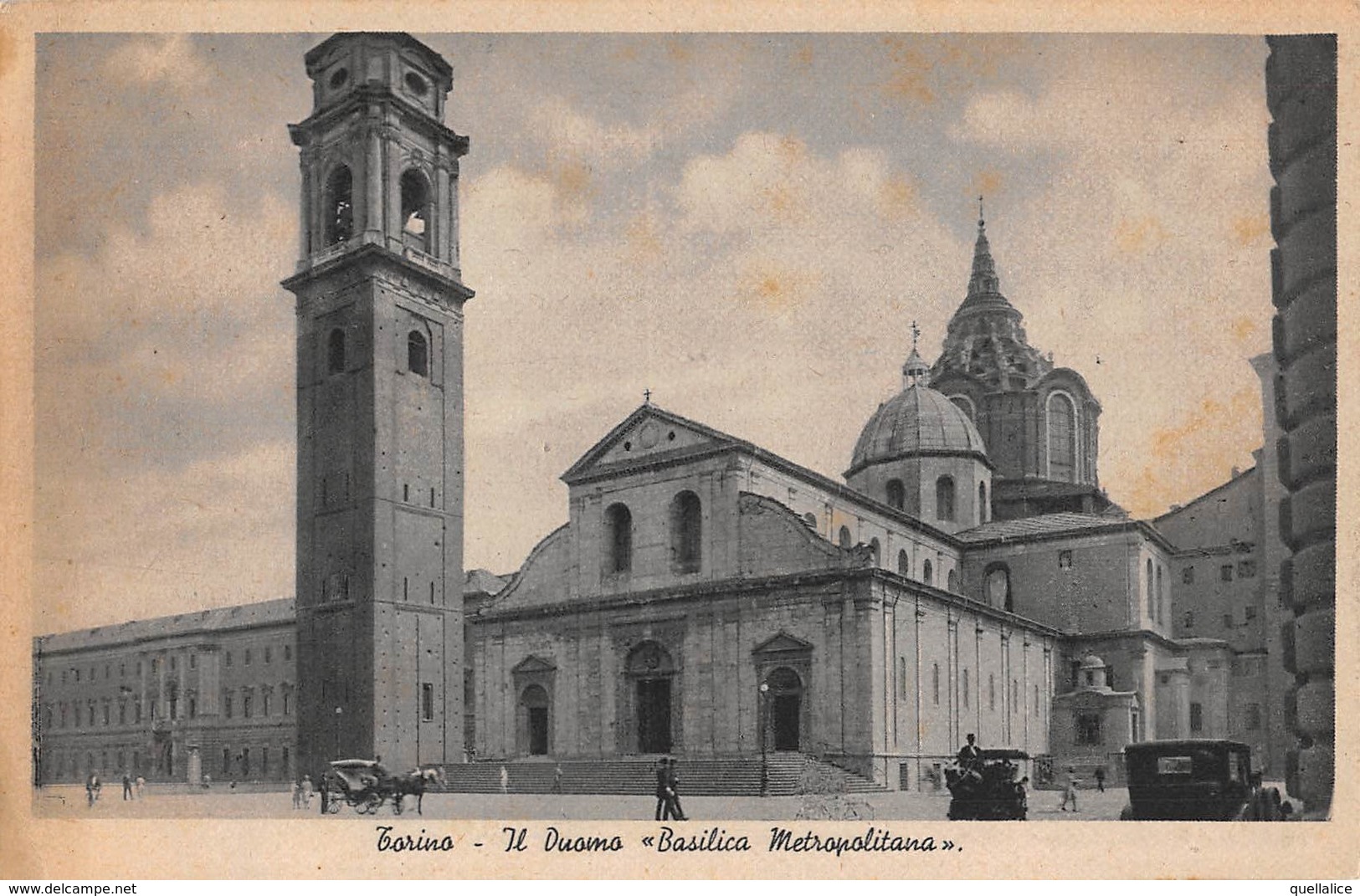 1023  "TORINO - IL DUOMO - BASILICA METROPOLITANA - 1925"  ANIMATA, CARROZZE CON CAVALLI.  CART  NON  SPED - Kerken