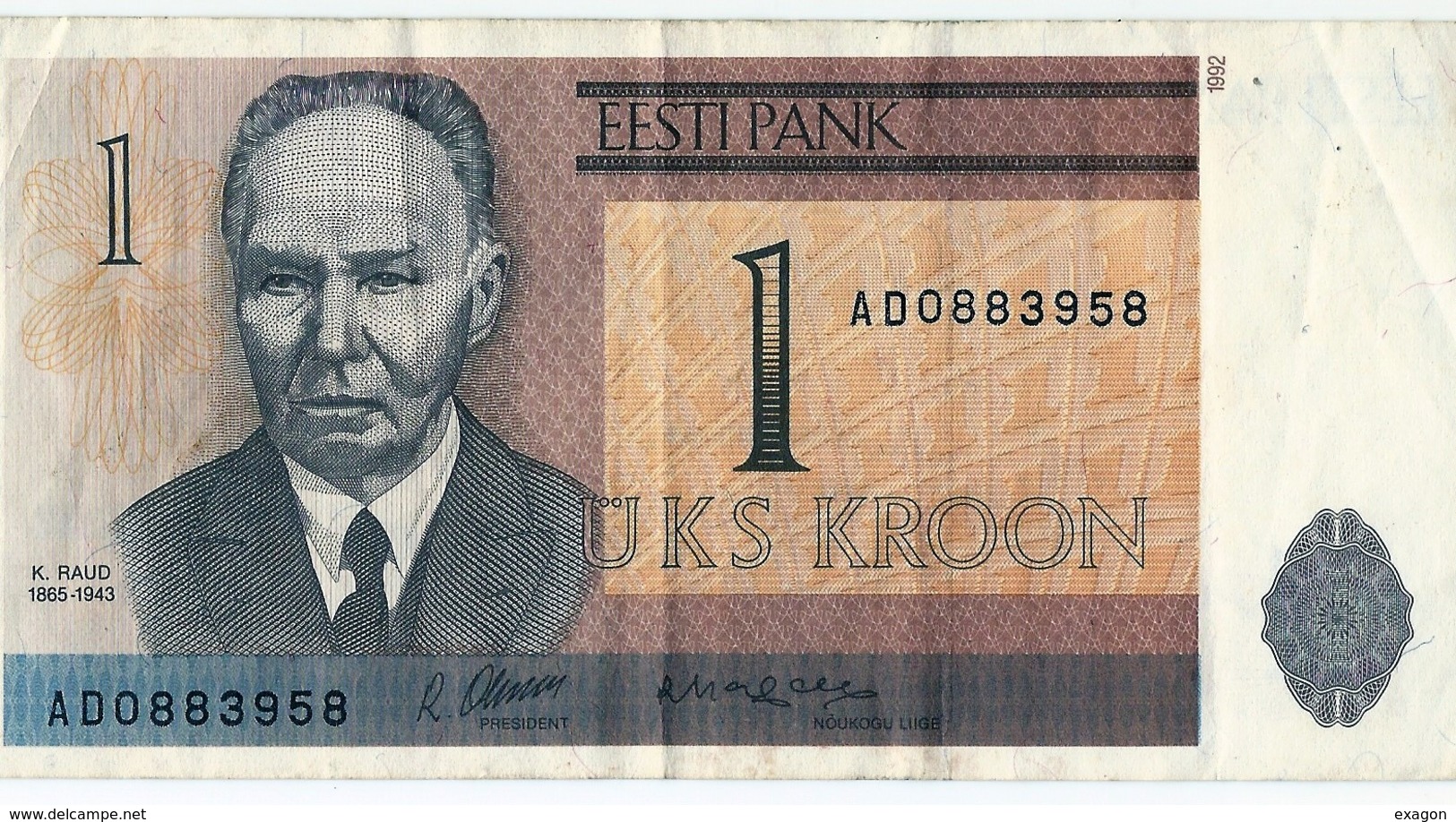 Banconota Da   1  KROONI  ESTONIA - Anno 1992. - Estland