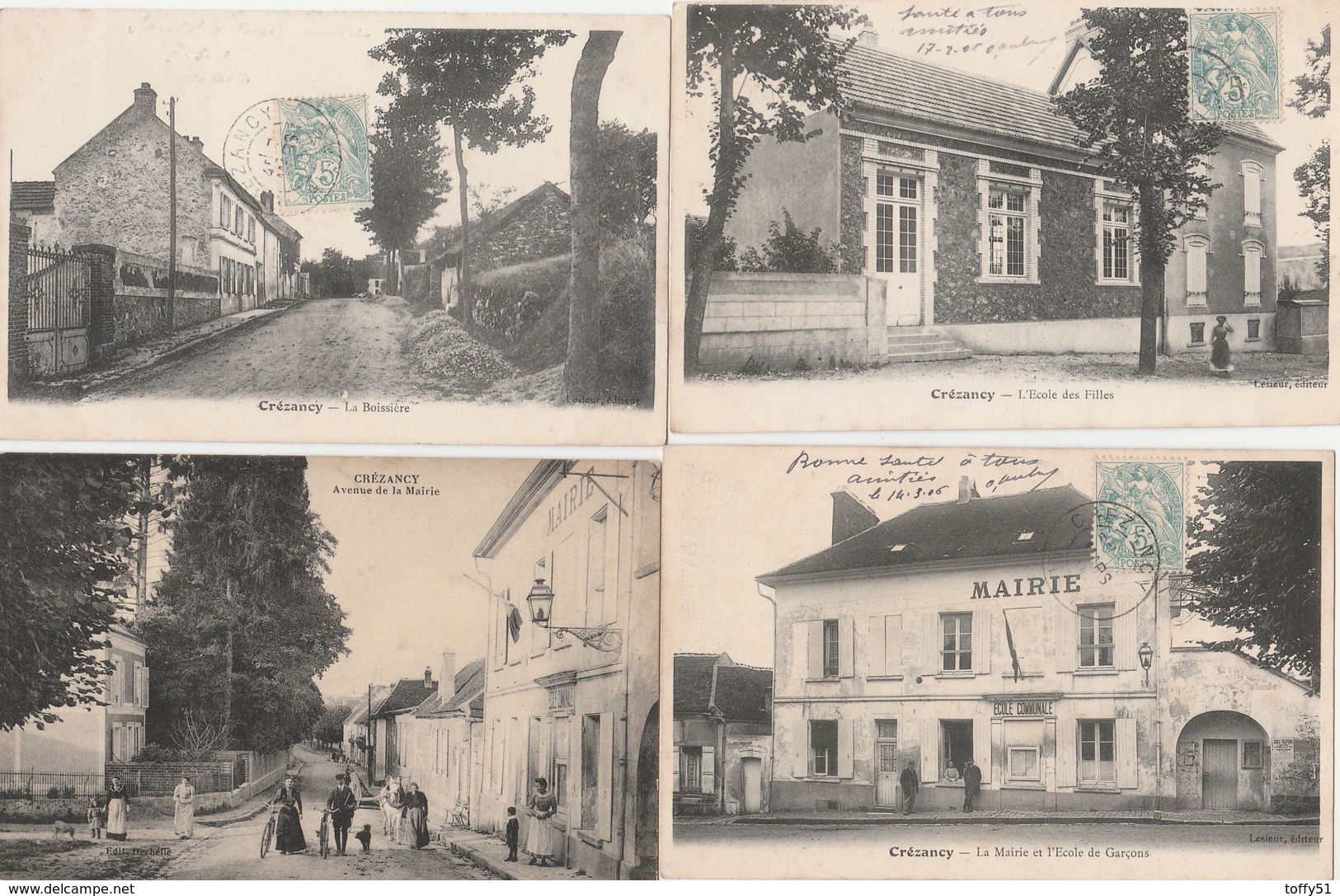 4 CPA:CRÉZANCY (02) MAIRIE ÉCOLE DES GARÇONS,ÉCOLE DES FILLES,AVENUE DE LA MAIRIE,LA BOISSIÈRE..ÉCRITES - Autres & Non Classés