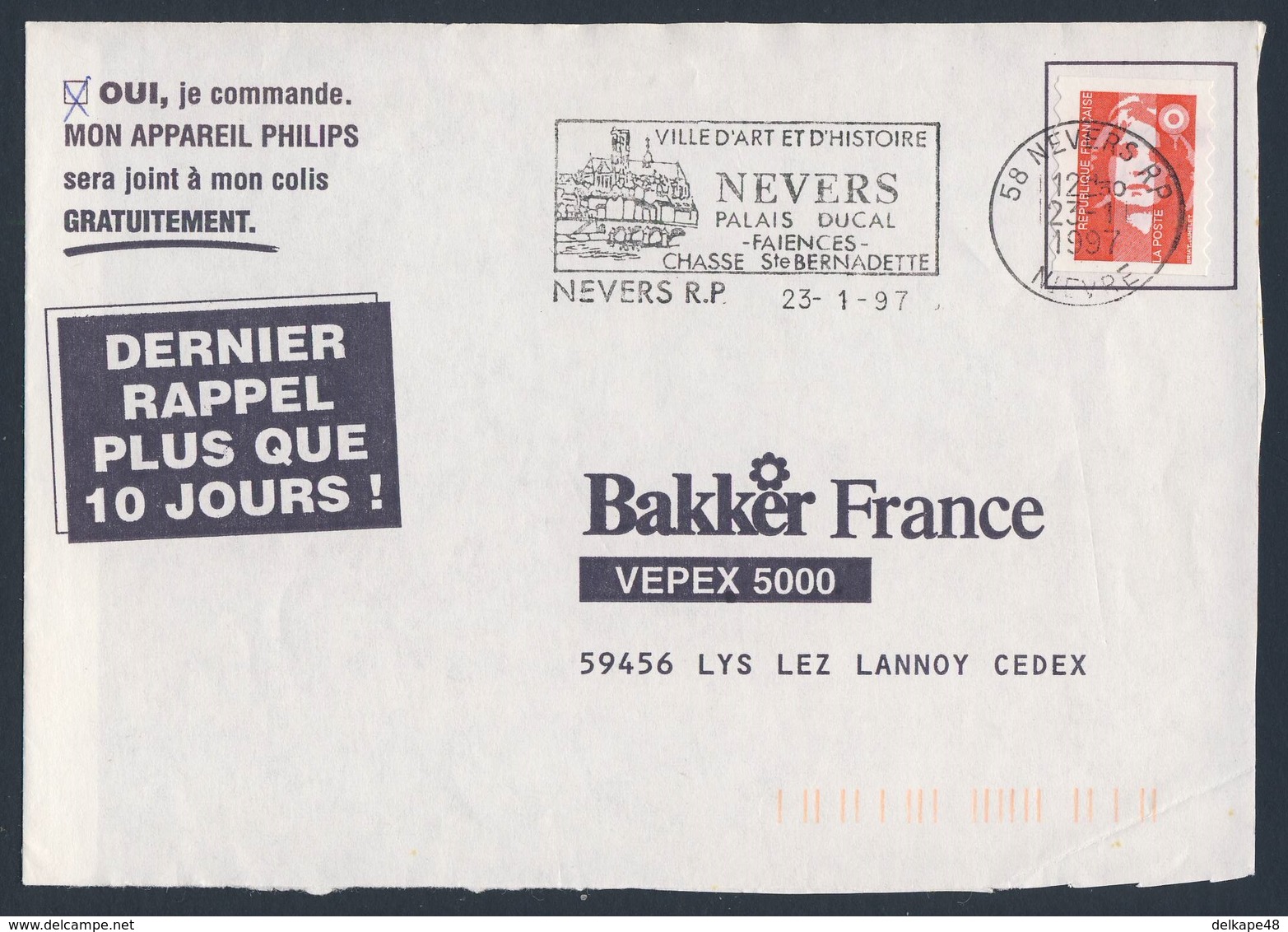 France Rep. Française 1997 Bande D'adresse / Adressstreifen- Nevers: Ville D'art Et D'histoire, Palais Ducal, Faiences - Andere & Zonder Classificatie