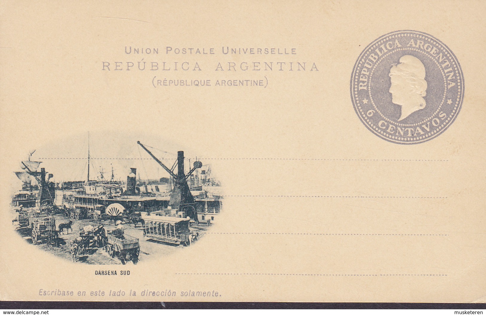 Argentina UPU Postal Stationery Ganzsache Entier 6 Centavos Darsena Sud Animatin Tramway Tram (Unused) - Ganzsachen