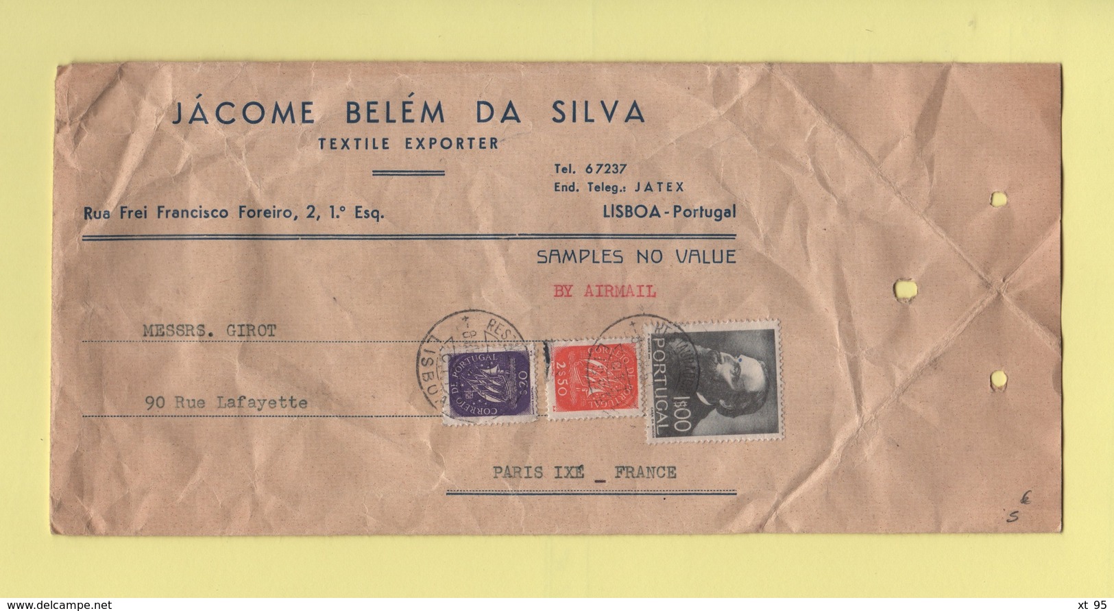 Portugal - Echantillon Sans Valeur Destination France - Lisbonne - Lettres & Documents