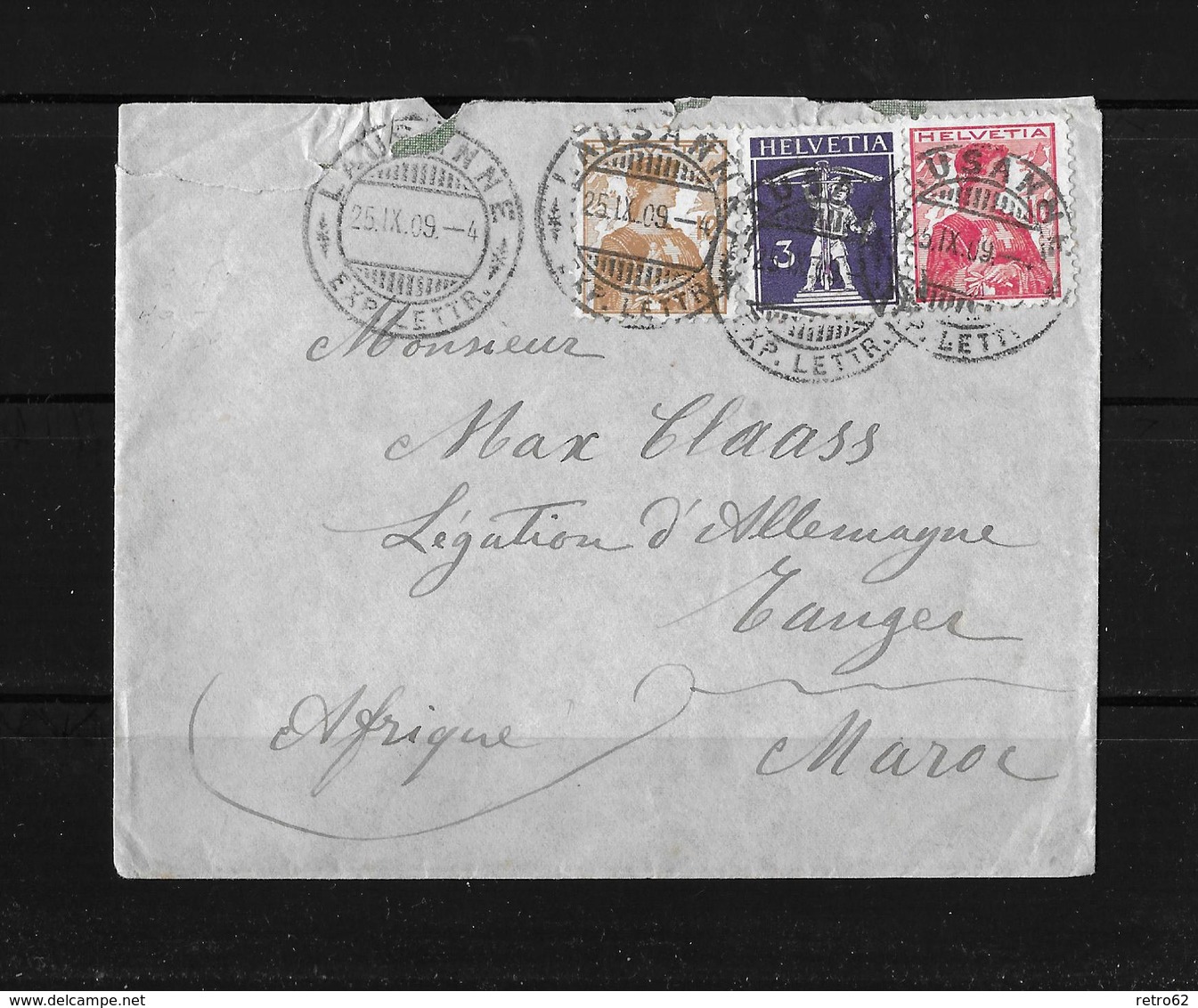HEIMAT WAADT → 1909 Mischfrankatur Lettre Lausanne à Maroc Afrique - Briefe U. Dokumente