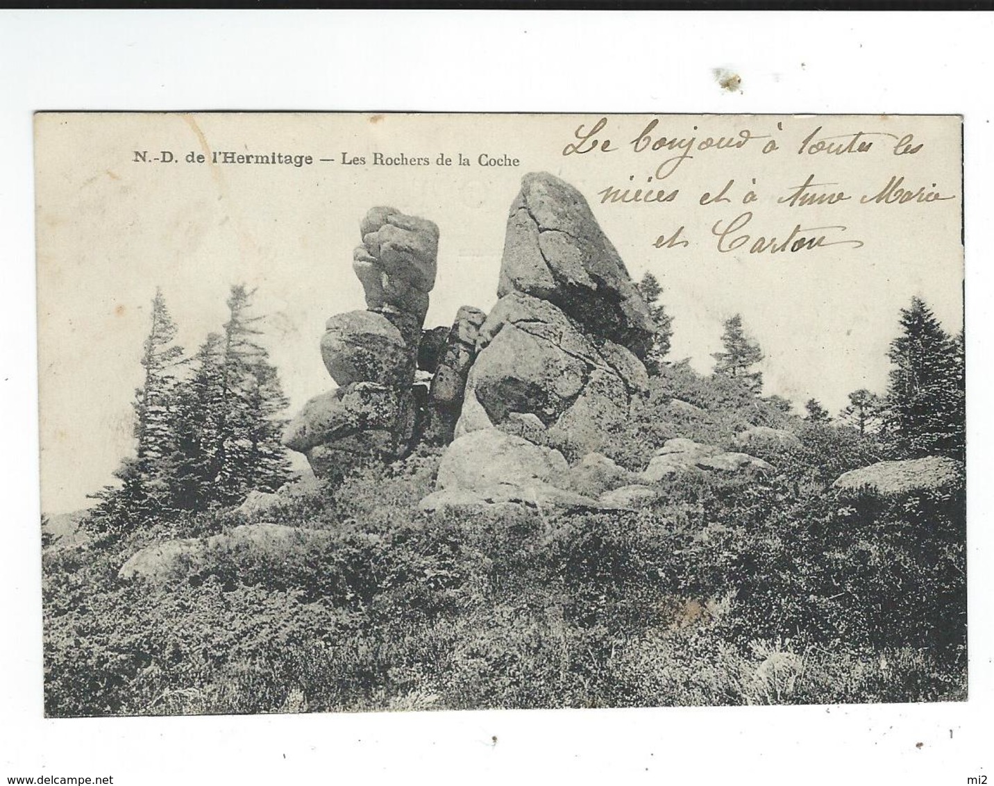 CPA 42 Noiretable Lot 2 Cartes Hermitage Croix De L'étang+rochers De La Coche écrites - Noiretable