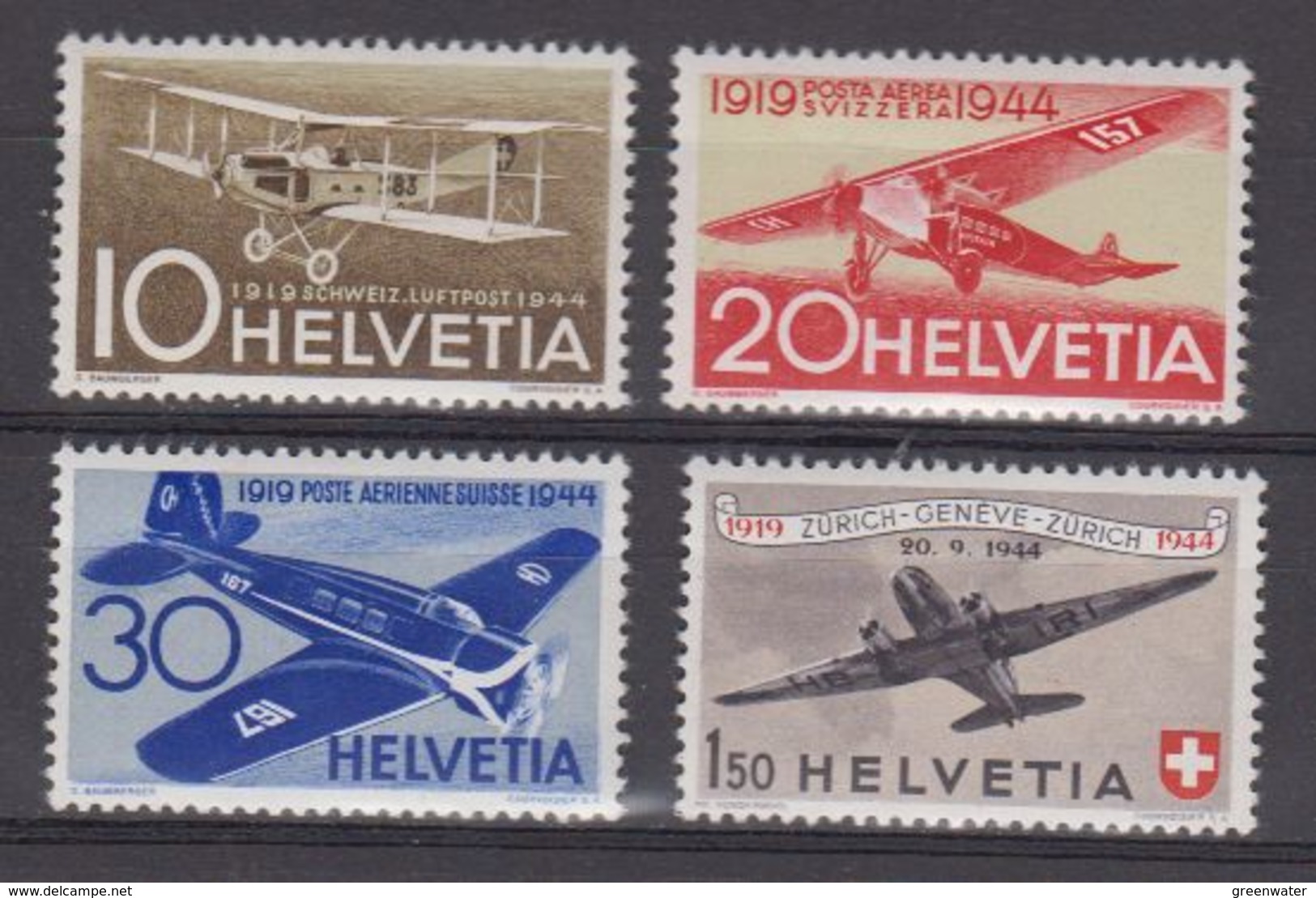 Switzerland 1944 25J Schweizerische Flugpost 4v ** Mnh (42432) - Unused Stamps