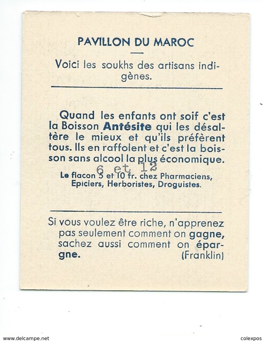 MAROC MORROCO Colonies Françaises Exposition Internationale 1937 Paris Chromo/photo77 X 63 Mm TB Didactique 2 Scans - Autres & Non Classés