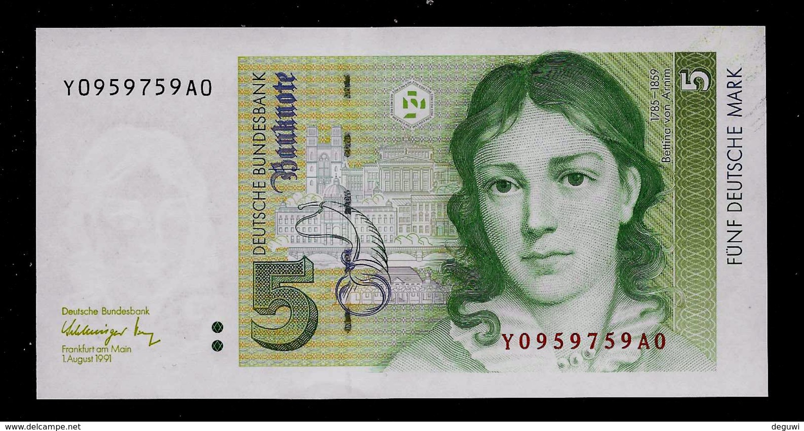 ERSATZNOTE,  5 DM, 1. 8. 1991,  RRRRR, UNC, Y0959759A0, Replacement Note - 5 Deutsche Mark