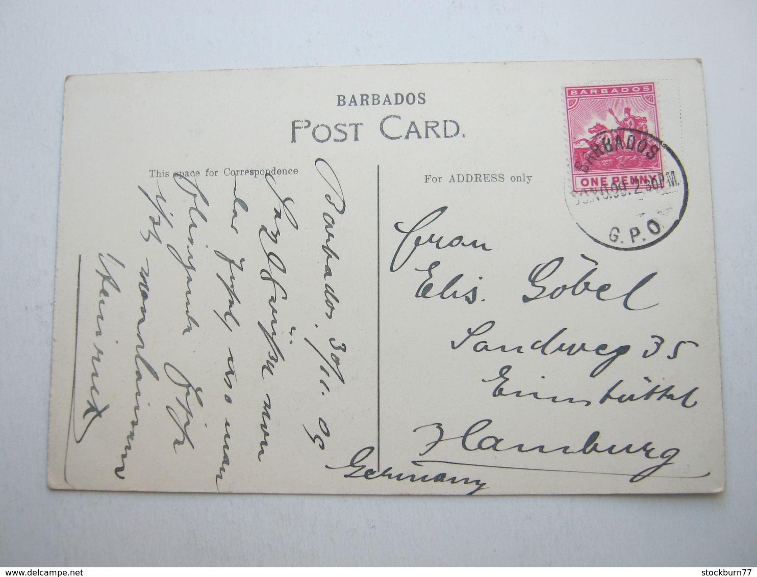 BARBADOS , Postcard With Stamp Send To Germany 1909 - Barbados