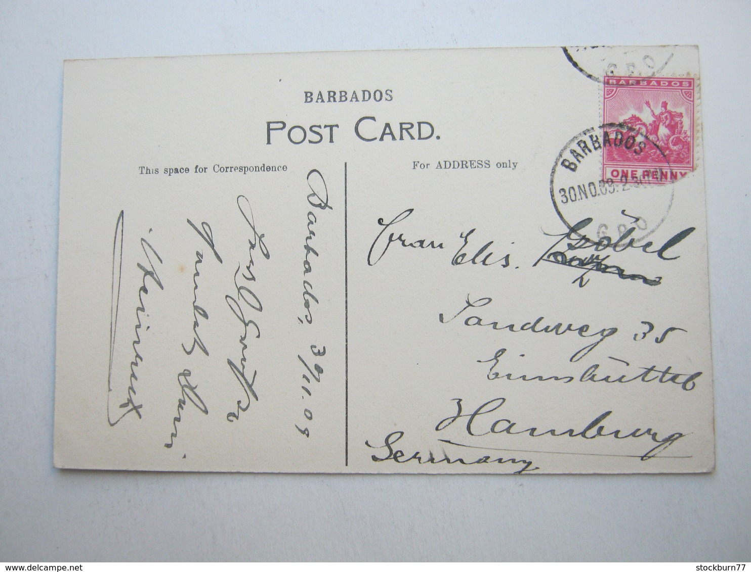 BARBADOS , Postcard With Stamp Send To Germany 1909 - Barbados