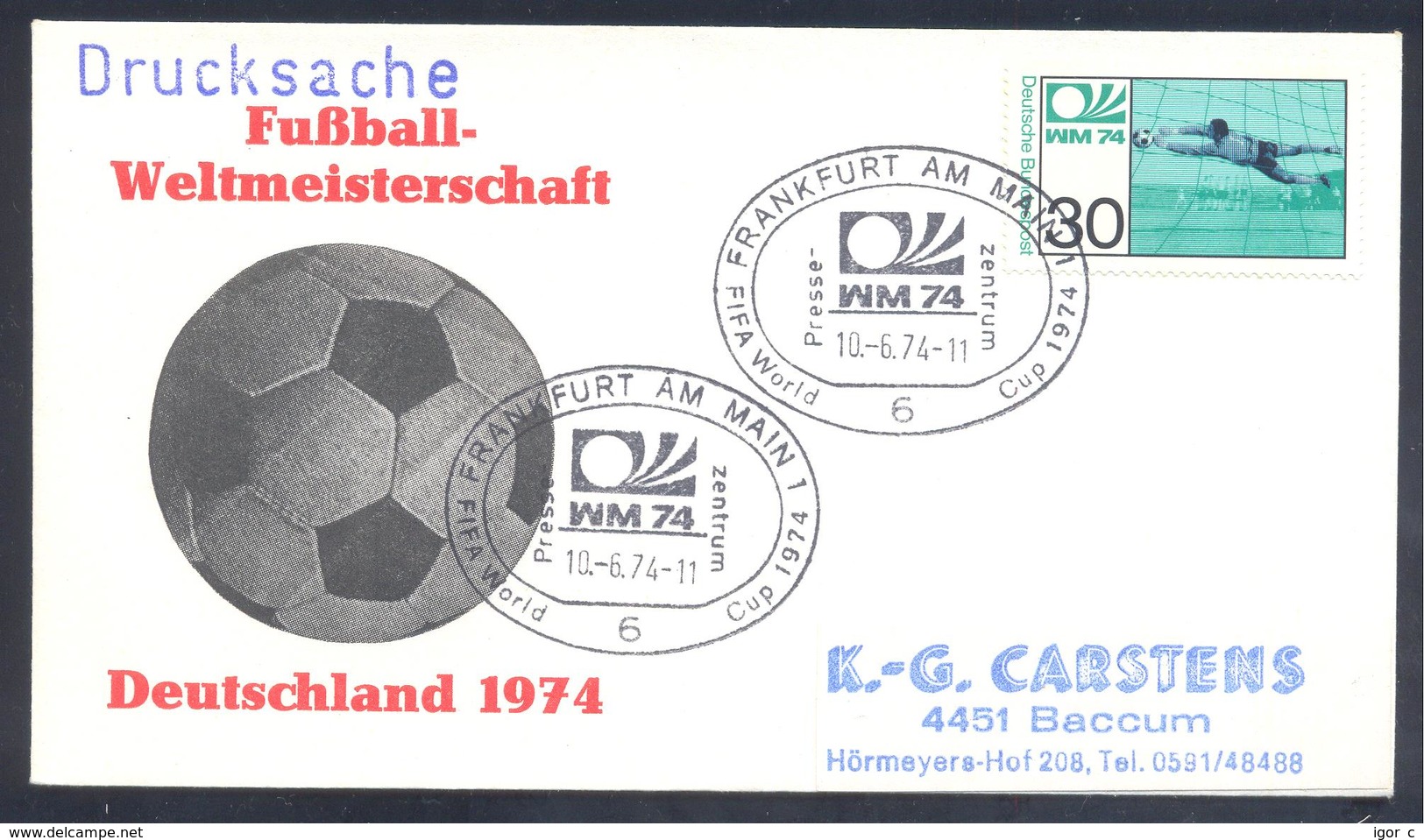 Germany 1974 Cover: Football Fussball Soccer Calcio: FIFA World Cup; Frankfurt Press Cancellation - 1974 – Germania Ovest