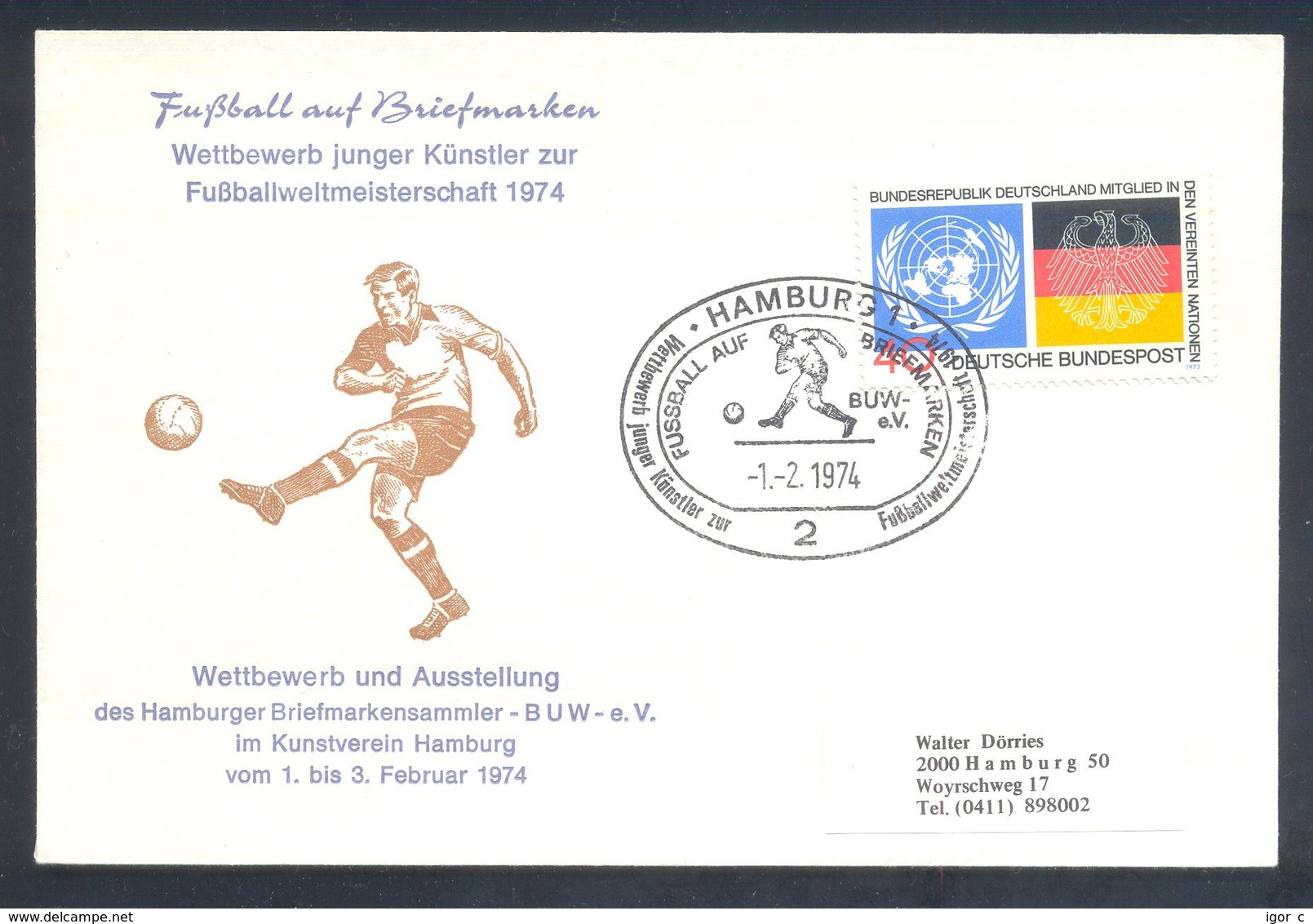 Germany 1974 Cover: Football Fussball Soccer Calcio: FIFA World Cup; Hamburg Cancellation - 1974 – Westdeutschland